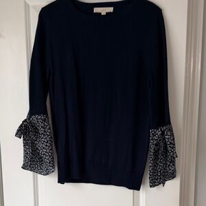 LOFT Navy Sweater with Floral Sleeves